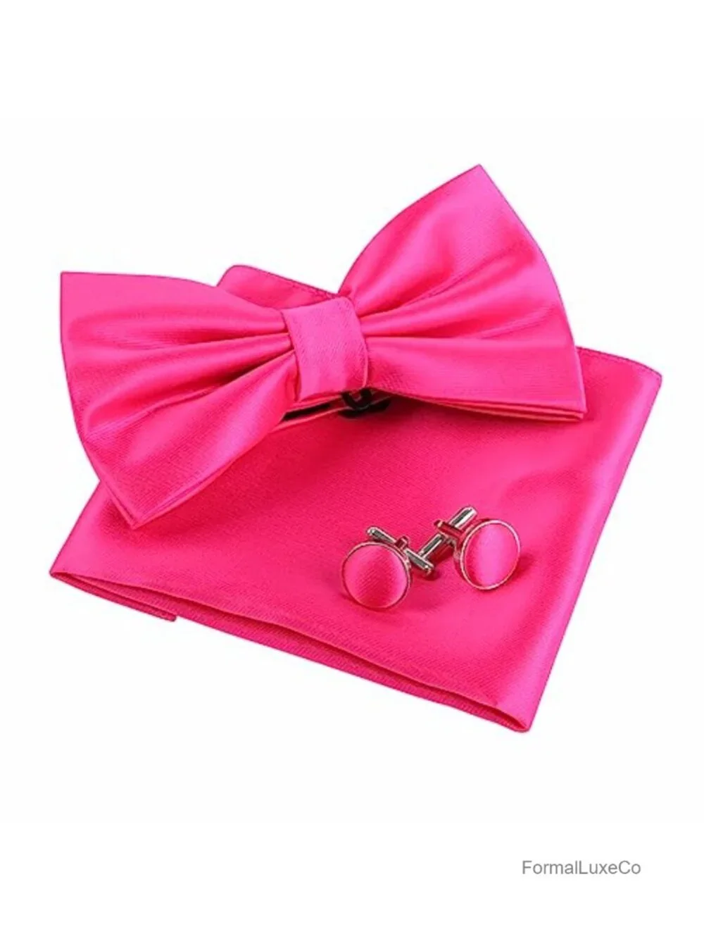 Mens Tuxedo Bow Tie Hanky and Cufflinks Set Polyester Silk Wedding Party
